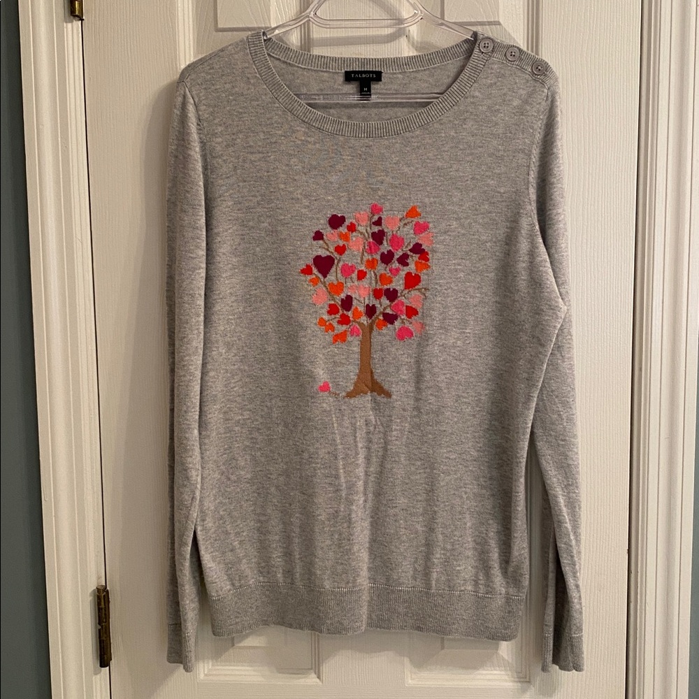 Talbots Size Medium Heart Tree Design Gray Sweater - Excellent Condition